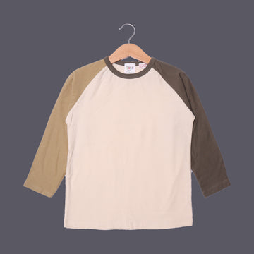 CREAM PLAIN LIGHT GREEN & GREEN SLEEVES FULL SLEEVES T-SHIRT